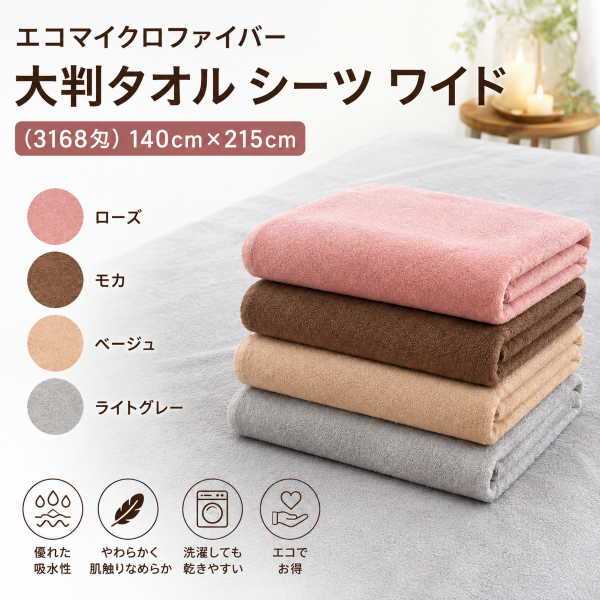 エコマイクロファイバー 大判タオル シーツ ワイド (3168匁)
